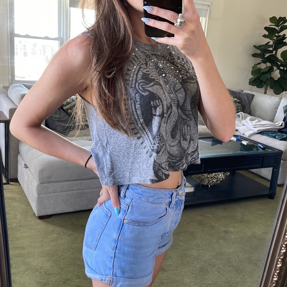 Title Unknown Cropped Meditating Elephant Muscle T-Shirt - Picture 8 of 9